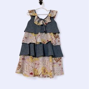 2/$30 Girl’s 100% cotton patchwork tiered ruffle tunic by Pithecanthropus SZ 8